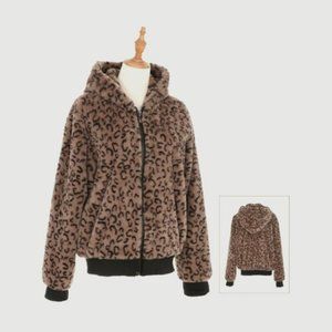 WOMEN'S FAUX FUR HOODED LEOPARD JACKET WOMEN'S FITS 4-10 AO6122